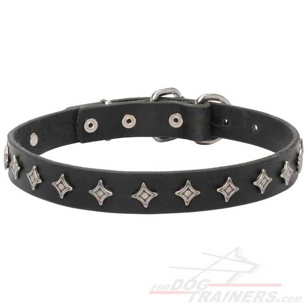 Dog Leather Collar with Silver-like Decorative Elements