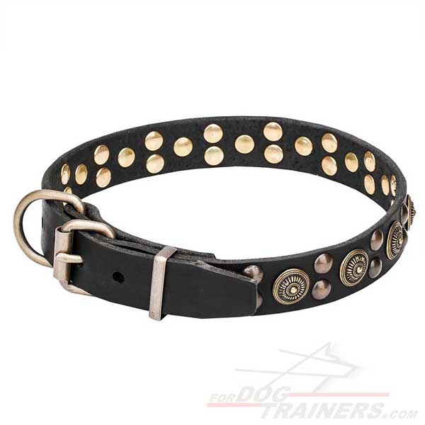 Fashionable Leather Dog Collar with Super Strong D-Ring