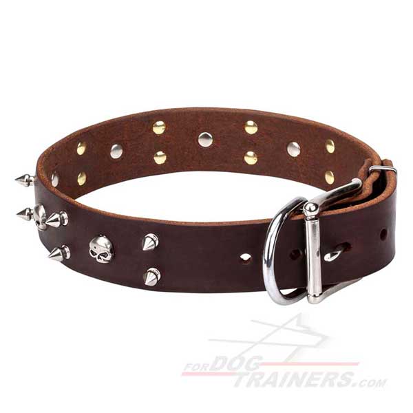 Brown Dog Collar with Nickel Plated Fittings