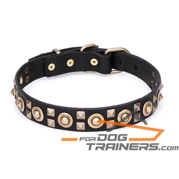 Dog Leather Collar with Old Bronze-plated Adornment