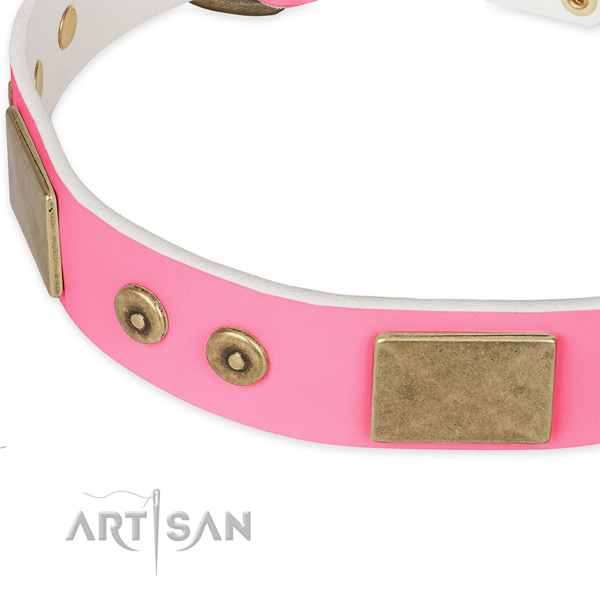 Pink Leather Dog Collar of Fashionable Design