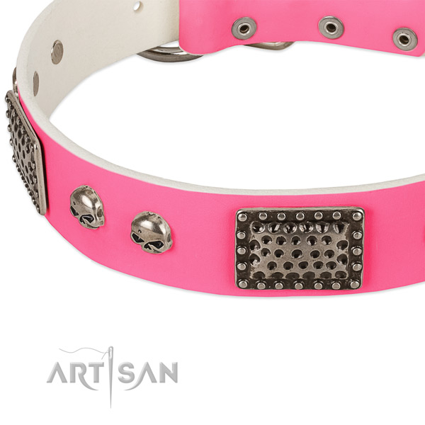 Pink Leather Dog Collar of Fashionable Design