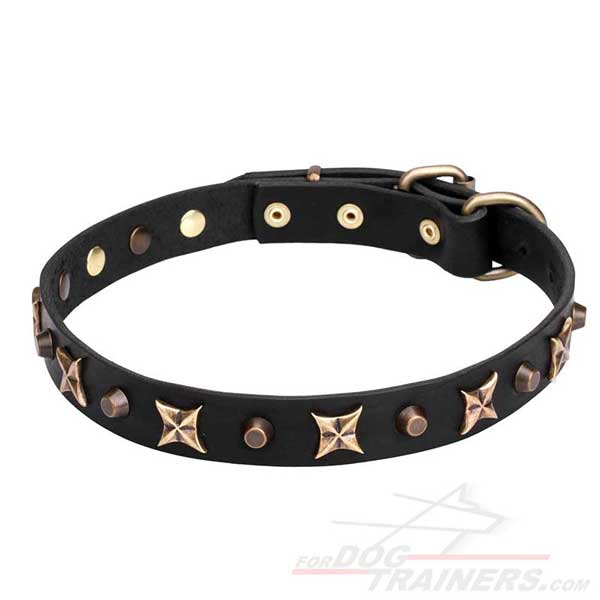 Dog Leather Collar with Stars and Cones