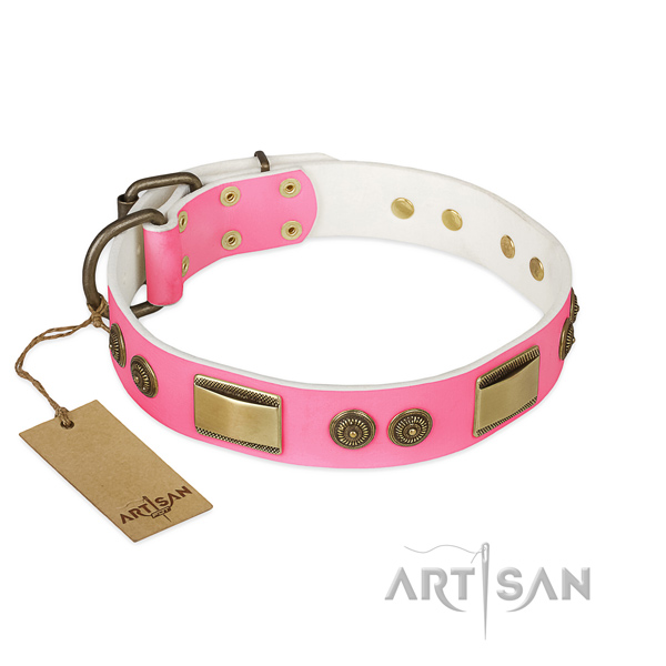 Pink Dog Collar with Brass Plated Fittings