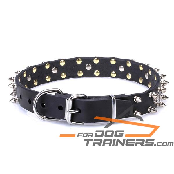 Leather Dog Collar with Chrome Plated Hardware