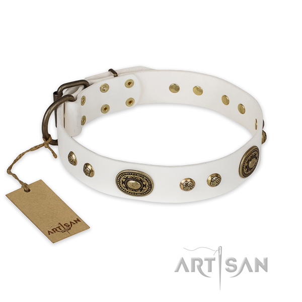 Dog Leather Collar with Massive Decorative Ovals