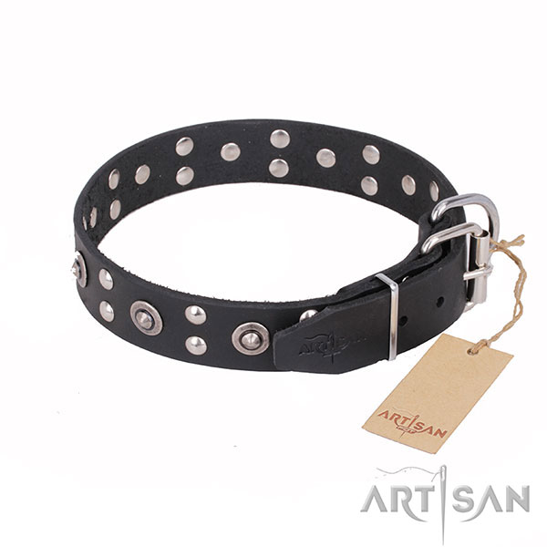 Black Leather Dog Collar with Fancy Decor