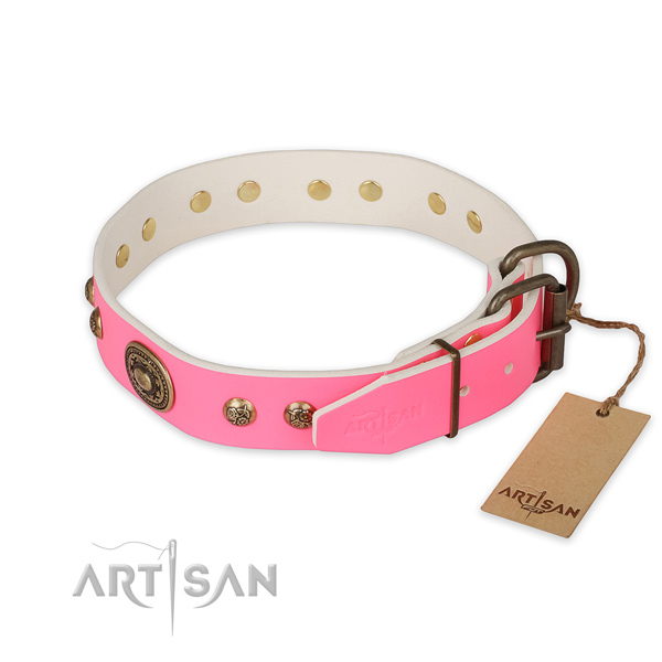 Pink Leather Dog Collar with Polished Fittings