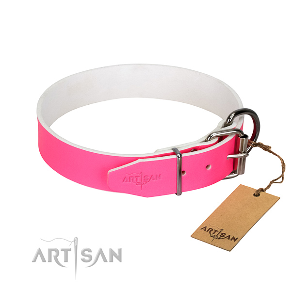  Pink Leather Dog Collar with Polished Fittings