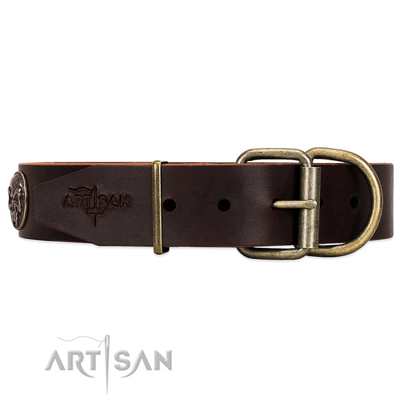 Adjustable Leather Dog Collar with Buckle and Massive D-ring