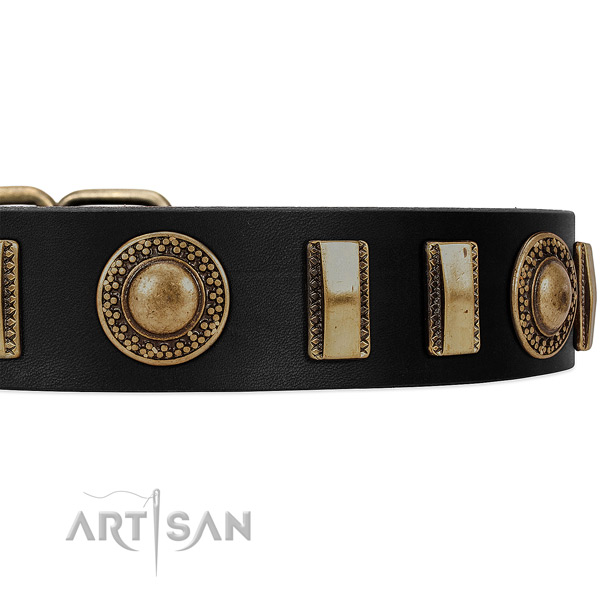 Black leather FDT Artisan collar with conchos and small plates