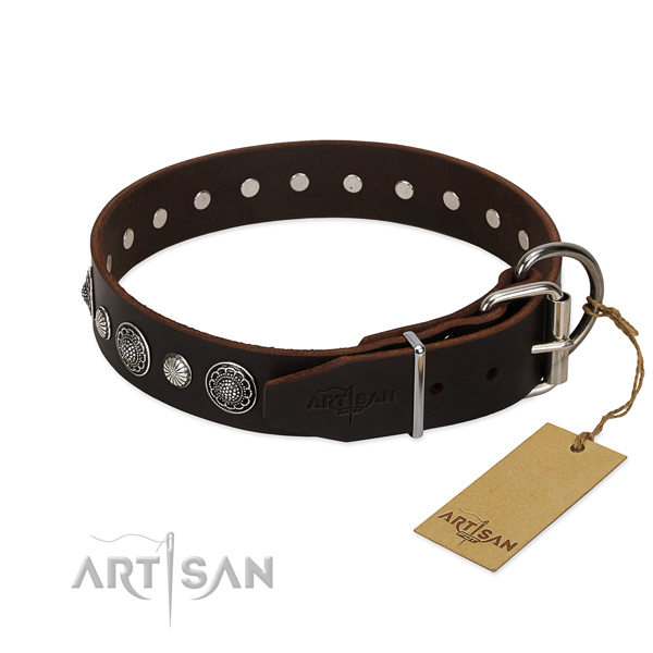 Brown leather FDT Artisan dog collar with chrome-plated buckle