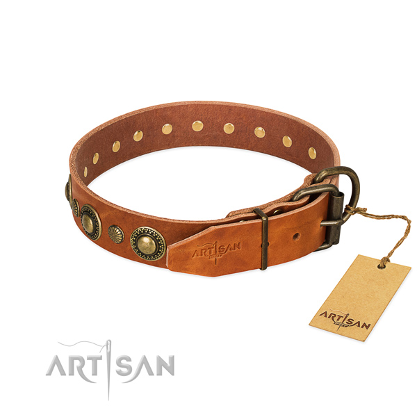 Super soft leather dog collar for non-rubbing walking