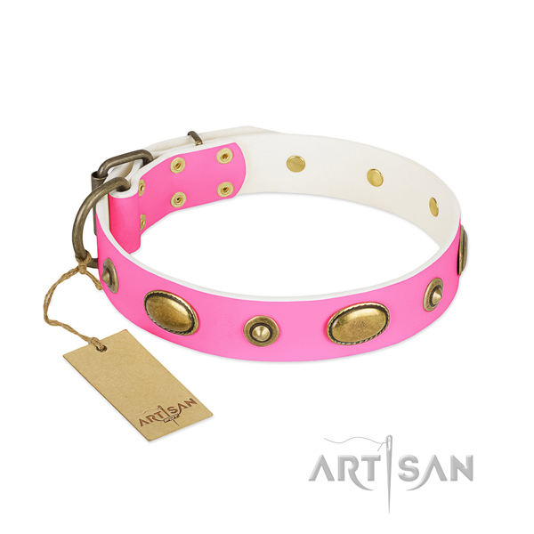 Pink Leather Dog Collar with Polished Edges