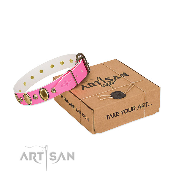 Exclusive leather dog collar for pink color lovers