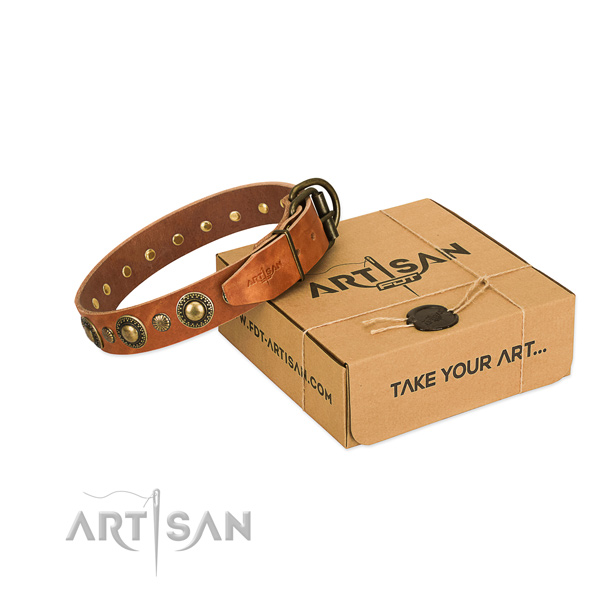 Catchy style leather dog collar of soft and tender leather