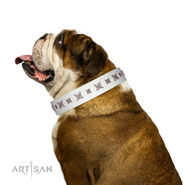 Beautiful white leather collar for walks