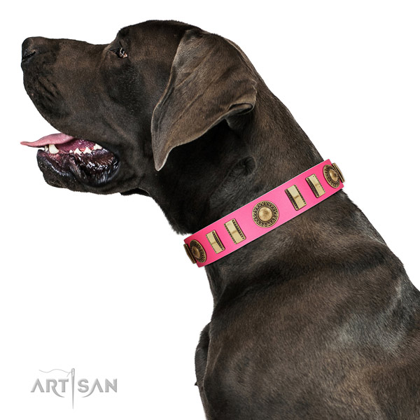 Great Dane Artisan pink leather collar for elegant look