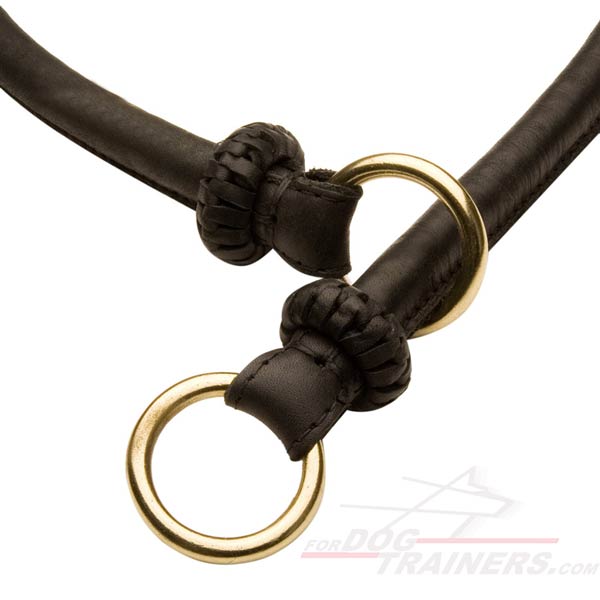 Round Leather Choke Dog Collar with 2 Rings