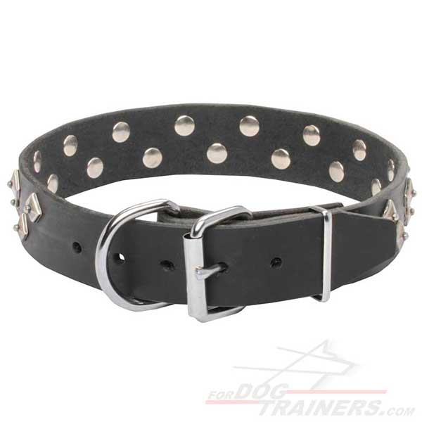 Dog Collar Leather Star Studs Decorated