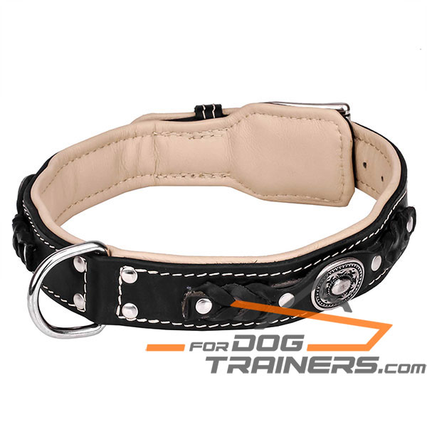 Extra soft black leather dog collar