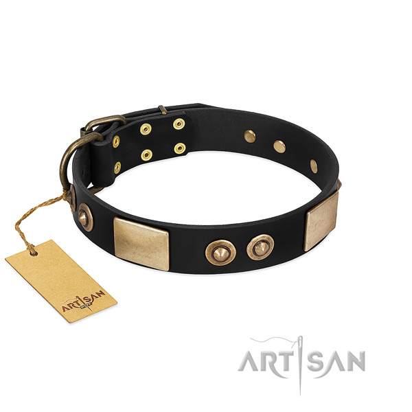 Black Artisan leather dog collar comfortable to wear