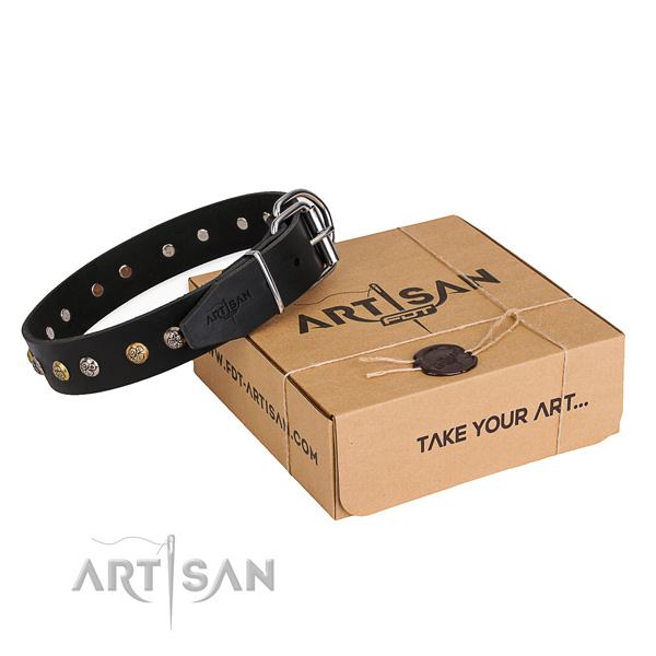 Versatile black leather dog collar