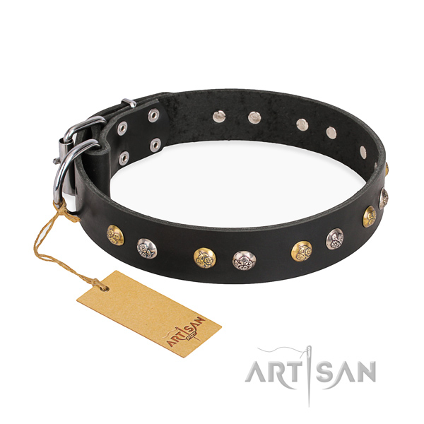 Exclusively crafted black leather dog collar