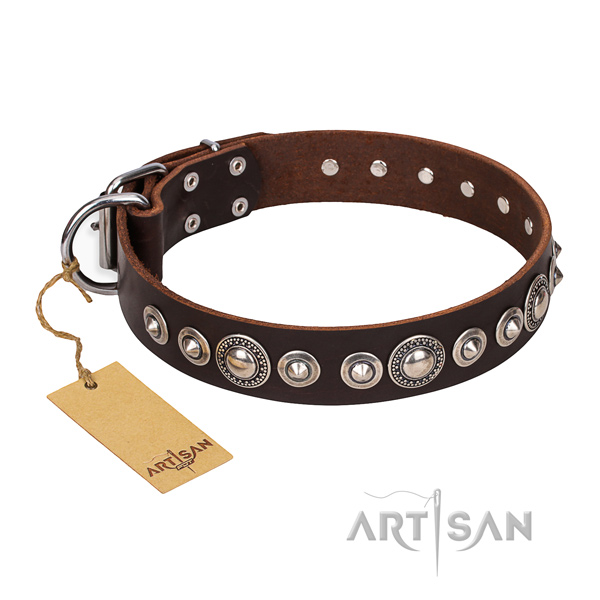 Trendy design brown leather dog collar