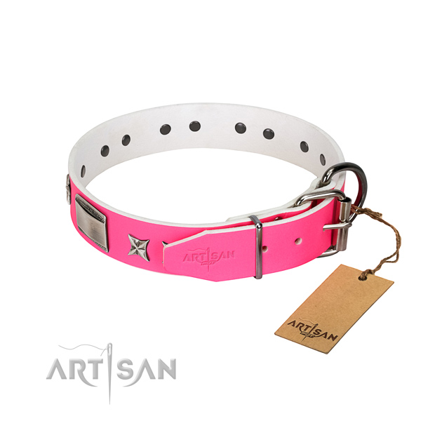 Adjustable leather dog collar with durable hardware