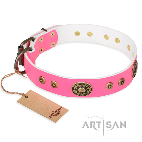 Delightful pink leather dog collar with studs