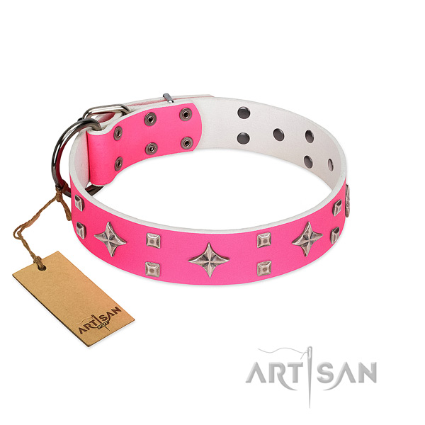 Toxic free FDT Artisan pink leather dog collar is harmless