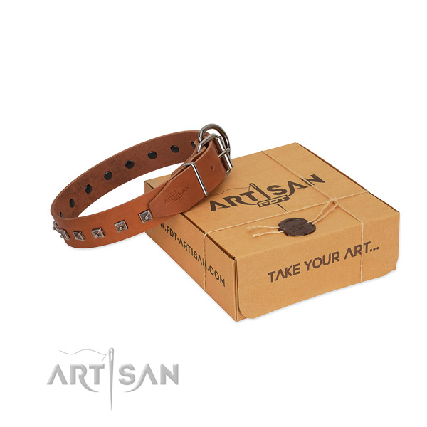 Stylishly designed dog collar of soft genuine leather