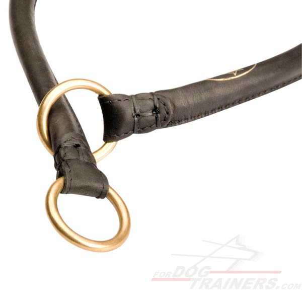 Durable O-Rings on Round Leather Cane Corso Choke Collar