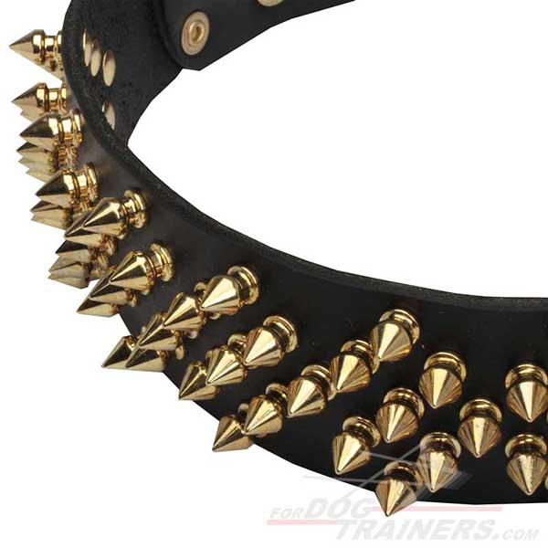 Black Spiked Leather Dog Collar with Rust-proof hardware