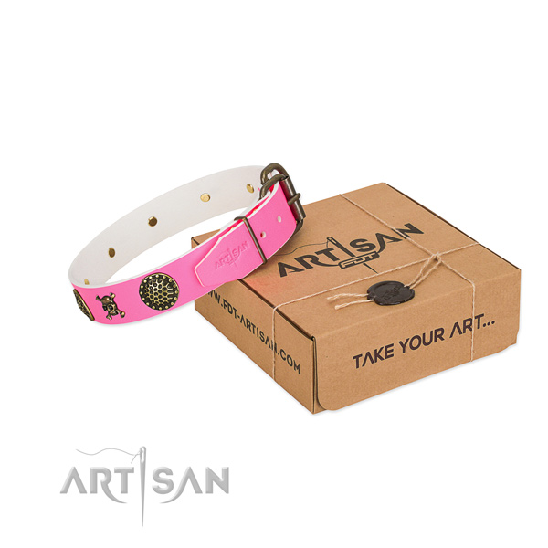 Artisan leather dog collar decorated with studs