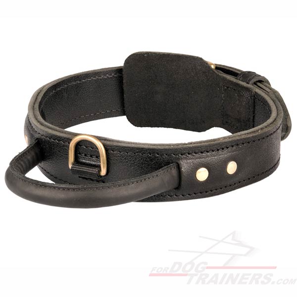 Dog Leather Training Collar with Handle Durable for Medium Large Dogs Pitbull 