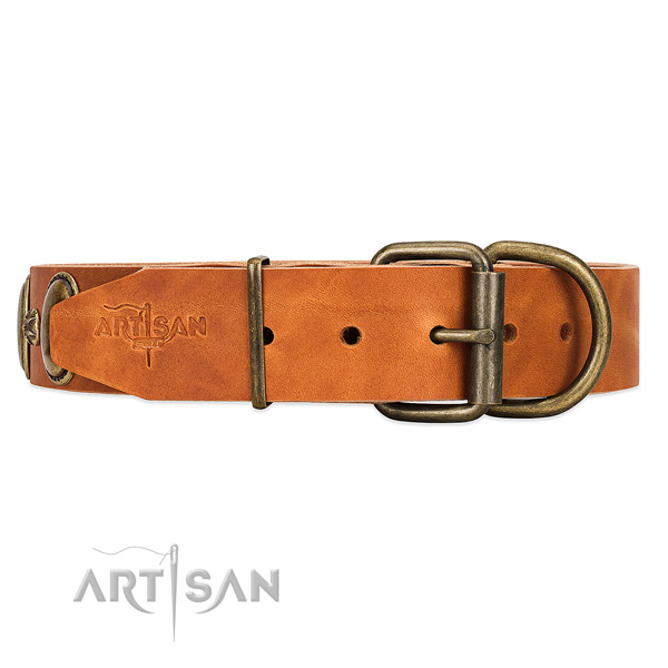 Handcrafted Leather Dog Collar Quipped with Heavy-duty Buckle