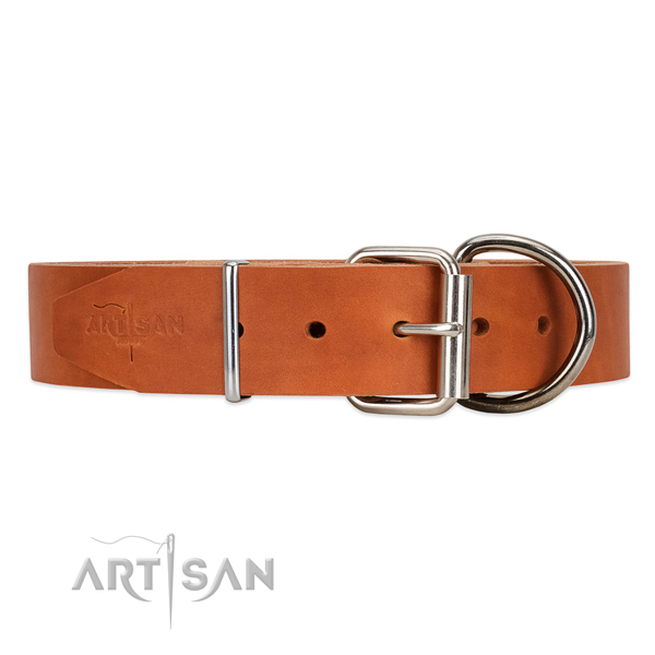 Tan Leather Dog Collar with Sturdy and Rust-proof Fittings