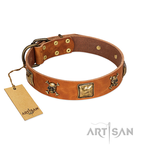 Comfortable leather Artisan dog collar completely harmless