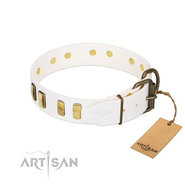 Super soft white leather dog collar for comfortable wear