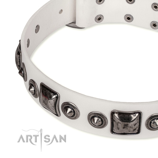 White leather dog collar durable in use