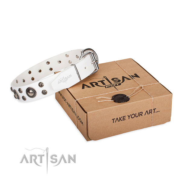 Fascinating white leather dog collar