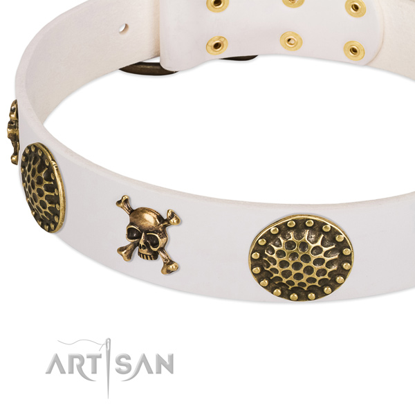Leather dog collar with gold-like hardware