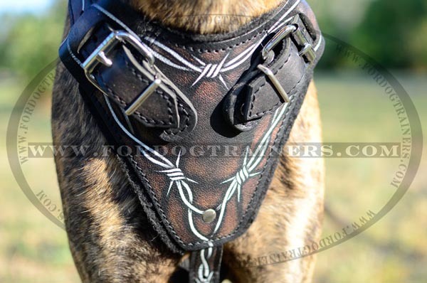 Softly Padded Leather Canine Harness for Large Breed Dogs