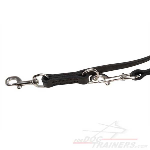 Leather dog leash with 2 snap hooks non-rusting for multimode usage