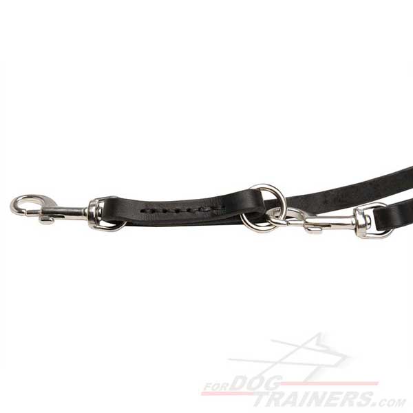 Leather dog leash with 2 snap hook rust-proof