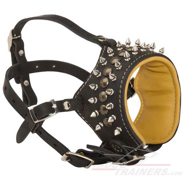 Studded and spiked leather dog muzzle