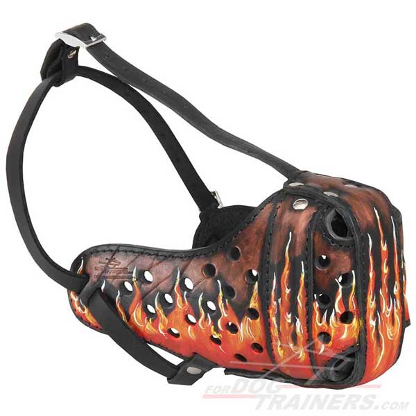 Leather Belgian Malinois Muzzle with Flames