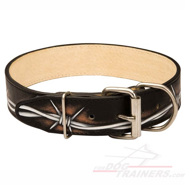 Handpainted Leather Pitbull Collar with Strong Buckle
